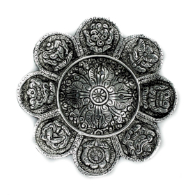 6x Porta-Incenso Símbolos Tibetanos em Alumínio Polido 12cm