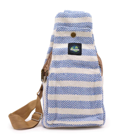 Bolsa de Ombro de Algodão Natural - Azul & Branco