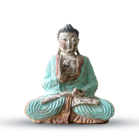 Estátua de Buda Esculpida à Mão Vintage - Menta 30cm - Transmissão de Ensinamentos