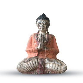 Estátua de Buda Esculpida à Mão Vintage - Laranja 30cm - Bem-Vindo