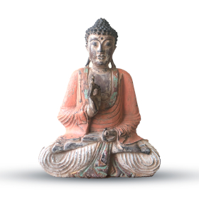 Estátua de Buda Esculpida à Mão Vintage - Laranja 40cm - Transmissão de Ensinamentos