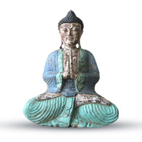 Estátua de Buda Esculpida à Mão Vintage - Azul & Menta 40cm - Bem-Vindo