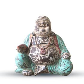 Estátua de Buda Esculpida à Mão Vintage - Menta 40cm - Buda Feliz
