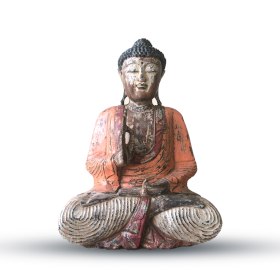 Estátua de Buda Esculpida à Mão Vintage - Laranja 60cm - Transmissão de Ensinamentos