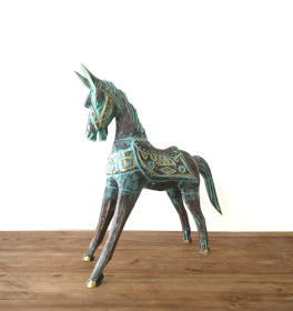 Cavalo Médio Dourado e Turquesa 25 cm