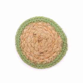 Base para copos natural - Juta e Algodão 10cm (conjunto de 4) - Verde