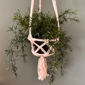 3x Porta-Vasos em Macramé com Argola Pequeno- Natural - 16cm