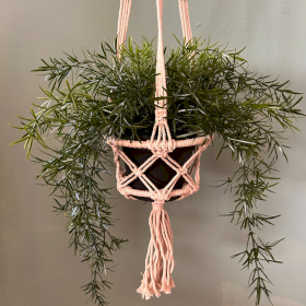 3x Porta-Vasos em Macramé com Argola Pequeno- Bege - 16cm