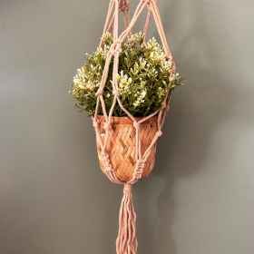 3x Porta-Vasos em Macramé - Bege - 75cm