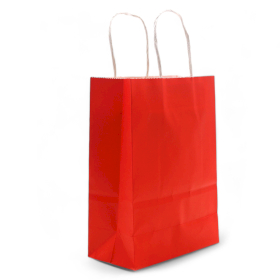12x Saco de Papel Grande com Asa de Cordão (26x32x12cm) - Vermelho (130g)