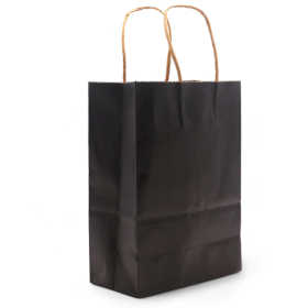 12x Saco de Papel Grande com Asa de Cordão (26x32x12cm) - Preto (130g)