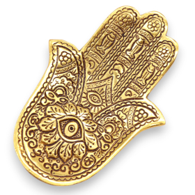 6x Porta-Incenso Hamsa Pequeno em Alumínio Dourado 13x5,5cm