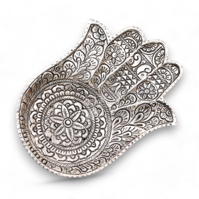 2x Porta-Incenso Hamsa Grande em Alumínio Polido 18x13cm
