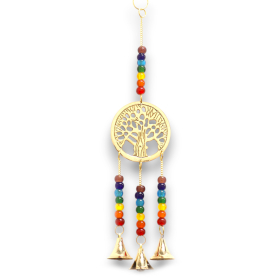 4x Sinos Indianos - Árvore da Vida com Contas de Chakras - 3 Sinos - 6,5x31cm