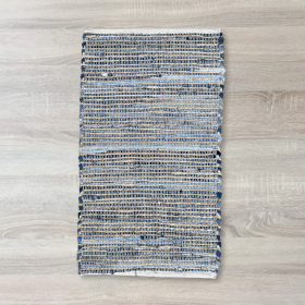 Tapete Pequeno de Juta em Algodão Reciclado - 50x90cm - Azul
