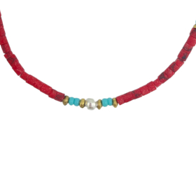 Pulseira de Pedras Preciosas Extrafinas do Nepal - Conta Tribal Coral