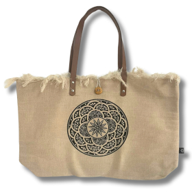 Bolsa Natural com Alça de Couro - Flor da Vida