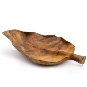 Fruteira Grande em Madeira de Teca em Forma de Folha - 40x24x5cm
