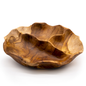 Fruteira Redonda em Madeira de Teca Lisa com 3 Secções - 30x5,5cm