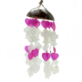 Espanta Espiritos em Coco e Capiz - Mistura de Formas Rosa e Branco - 35cm