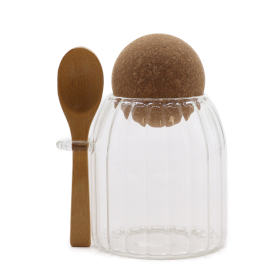 Frasco Pequeno de Vidro com Tampa de Cortiça - Texturizado + Colher - 10cm