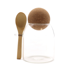 Frasco de Vidro com Tampa de Cortiça - Transparente + Colher - 10cm