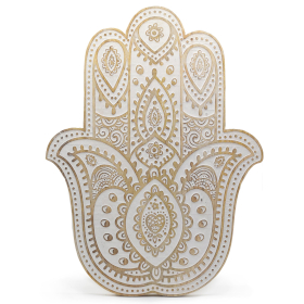 Placa de Parede Mão de Hamsa em Madeira de Manga – Branco