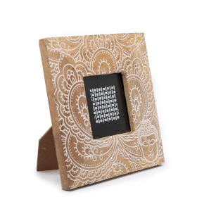 Moldura Pequena em Madeira de Manga (para 10x15cm) 20x20x2cm - Buda - Branco