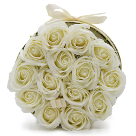 Bouquet de Flores de Sabão - 14 Rosas Creme - Redondo