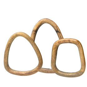 Conjunto de 3 Espelhos em Forma de Seixo - Acabamento em Madeira Clara