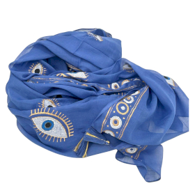 Nomad Sari - Pareo - Azul Intenso & Ouro com Olho Grego Pintado à Mão