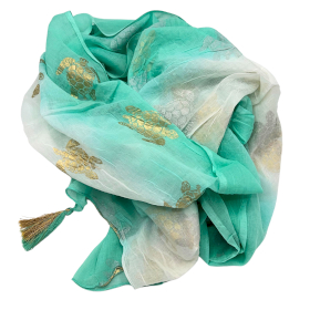 Nomad Sari - Pareo - Branco & Turquesa com Design de Tartaruga Dourada
