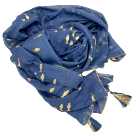 Nomad Sari - Pareo - Azul Marinho & Ouro com Design de Peixe