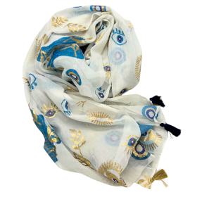 Nomad Sari - Pareo - Branco, Azul & Ouro com Olho Grego
