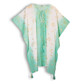 Nomad Sari - Kaftan - Branco & Turquesa & Ouro com Design de Peixe