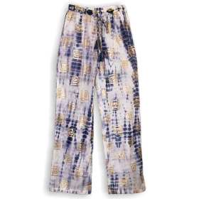 Nomad Sari (M/L) - Calças Lounge - Ouro & Azul com Motivo Grego - Pintado à Mão