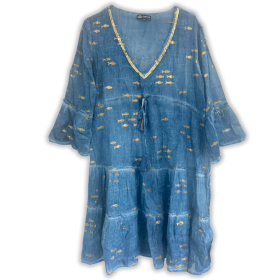 Nomad Sari (M/L) - Vestido - Azul Marinho & Peixes Dourados