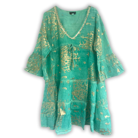 Nomad Sari (M/L) - Vestido - Turquesa & Corais Dourados