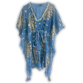 Nomad Sari - Kaftan - Azul Marinho & Ouro com Design de Coral