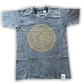 T-shirt Pequena Efeito Lavagem - Mandala - Cinzento Escuro