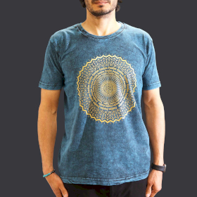 T-shirt Efeito Lavagem - Mandala - Azul