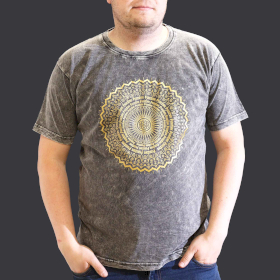 T-shirt Efeito Lavagem - Mandala - Cinzento Escuro
