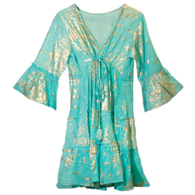 Nomad Sari (M/L) - Vestido - Turquesa & Corais Dourados