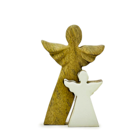 Anjos de Madeira de Manga Asas Pequenas – Esmalte Branco – 15 cm
