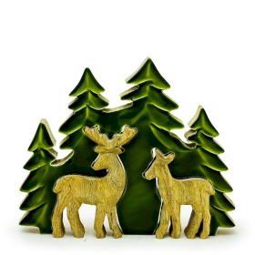 Decoração de Madeira 3D Dois Veados na Floresta – 18x23 cm