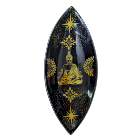 Porta-Incenso Esmaltado – Madeira de Manga - Buda Dourado & Preto