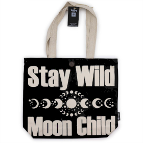 Saco Tote Icónico - Mantém-te Selvagem, Criança da Lua - Preto Natural 283g