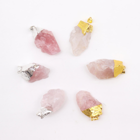 6x Pingentes de Quartzo Rosa - Dourado e Prateado (sortidos)