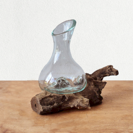 Vidro Fundido com Base de Madeira Mini Decantador 20 cm