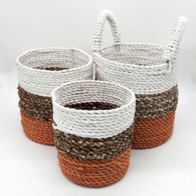 Conjunto de 3 Cestas de Ervas Marinhas- Laranja / Natural / Branco